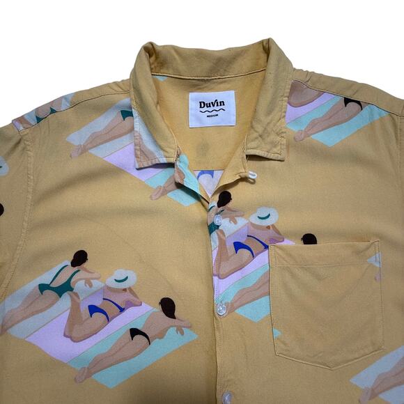 Duvin Design Co. "Have A Day" Button-Up Shirt Beach Sunbather Print Men Size M - Picture 3 of 11